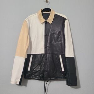 BLK DNM Men's Black, White and Beige/Tan Leather Jacket Size Med